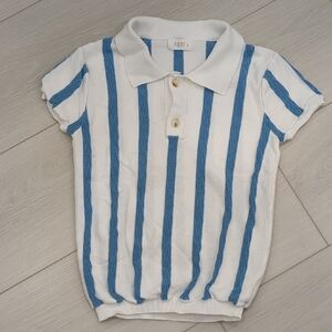 Kids Blue and White Striped Polo Shirt